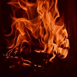Fierce fire flames in the fireplace